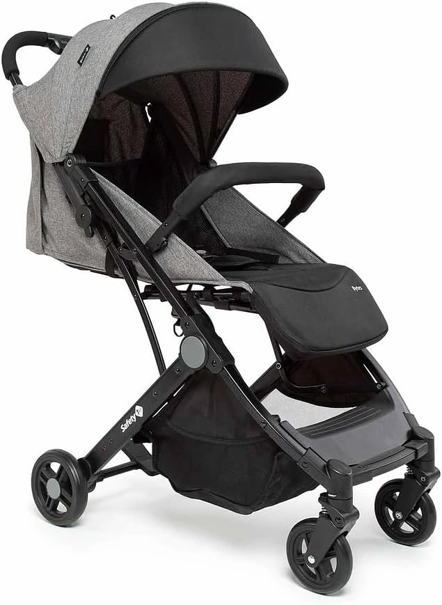 Carrinho de bebê Safety 1st Bytes na cor cinza, com design compacto e alça tipo mala