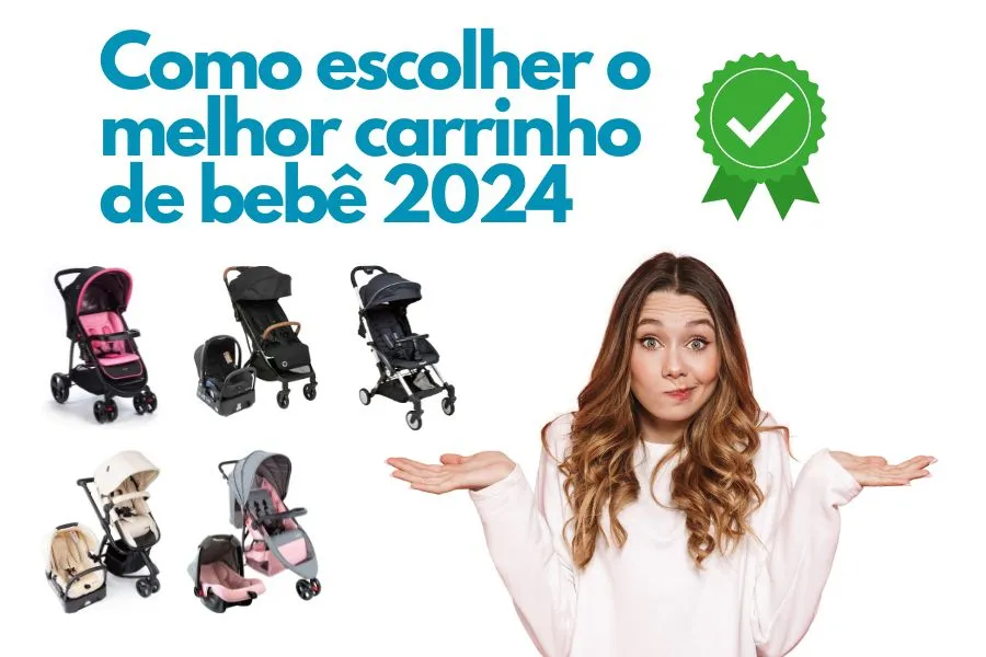 Mulher em dúvida de qual carrinho de bebê escolher para o seu filho.