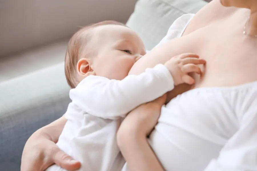 Mulher amamentando o seu bebê recém nascido