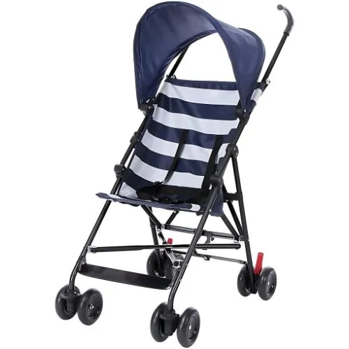 Carrinho de bebê leve e compacto modelo Guarda-Chuva Navy da Multikids Baby, indicado para crianças a partir de 6 meses e até 15 kg. Na cor azul, possui fechamento fácil estilo guarda-chuva, facilitando o transporte e armazenamento. Ideal para passeios, combina praticidade e segurança, com tecido estampado e estrutura leve que se dobra para ocupar pouco espaço.