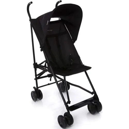 Carrinho de bebê tipo guarda-chuva da marca Voyage, modelo Umbrella Quick, na cor preta. O carrinho apresenta uma estrutura leve e resistente, fechamento compacto, manoplas ergonômicas, capota retrátil e removível, e é ideal para crianças de 6 meses a 15 kg. Dimensões: 92 cm de altura, 40 cm de largura e 64 cm de profundidade.