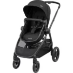 Carrinho de Bebê Maxi-Cosi Anna³, cor Essential Black, modelo 2 em 1, prático e versátil. Ideal para bebês desde o nascimento até cerca de 4 anos, com função moisés e assento reversível para passeio. Equipado com capota UV50+, rodas grandes com suspensão, cinto de cinco pontos, sistema de inclinação com uma mão e cesto de armazenamento amplo para até 10 kg de itens.